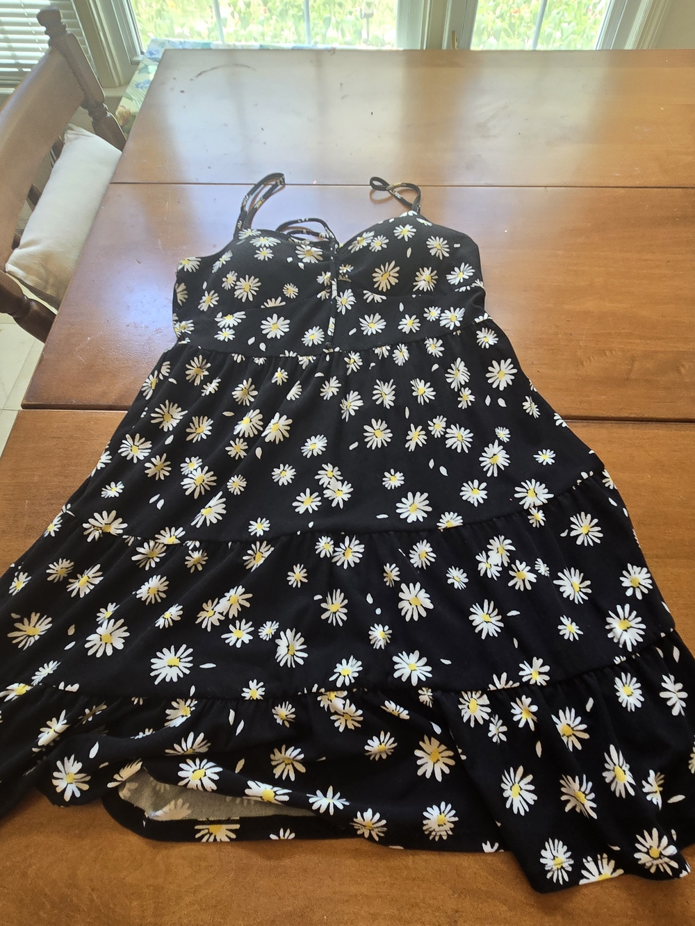 No Boundaries Black Daisy Print Dress with Yellow Centers